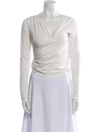 Pre-owned The Line By K V-neck Long Sleeve Crop Top In Neutral