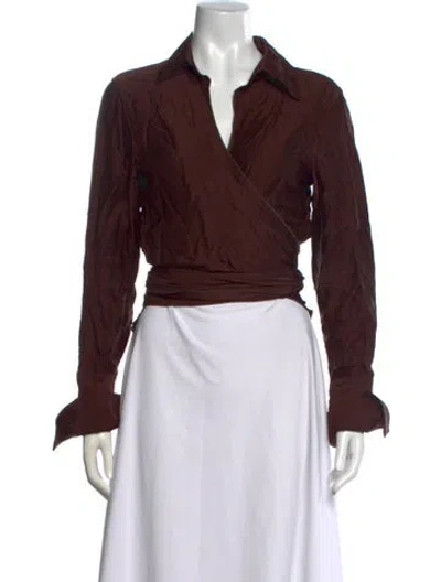 Pre-owned The Line By K V-neck Long Sleeve Top In Brown