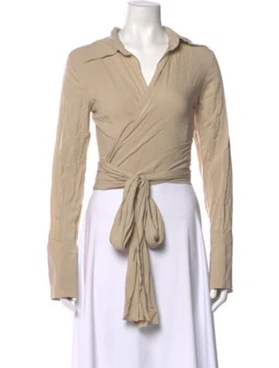 Pre-owned The Line By K V-neck Long Sleeve Top In Neutral