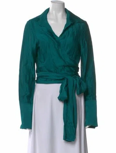 Pre-owned The Line By K V-neck Long Sleeve Top W/ Tags In Green