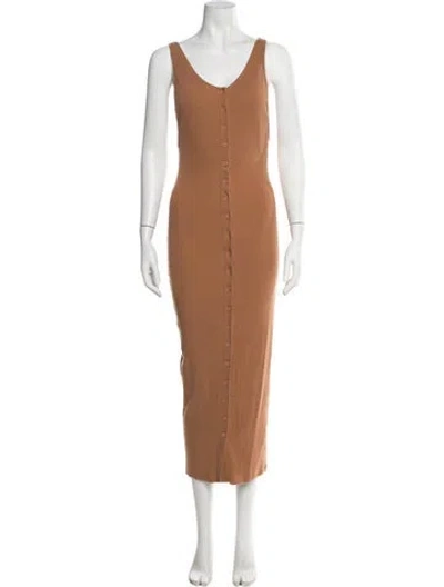 Pre-owned The Line By K V-neck Midi Length Dress In Brown