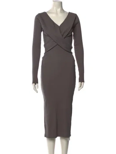 Pre-owned The Line By K V-neck Midi Length Dress In Gray