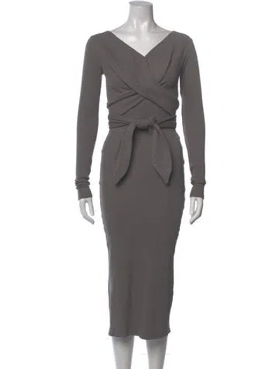 Pre-owned The Line By K V-neck Midi Length Dress In Gray
