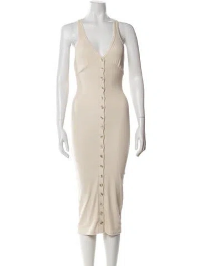 Pre-owned The Line By K V-neck Midi Length Dress In Neutral
