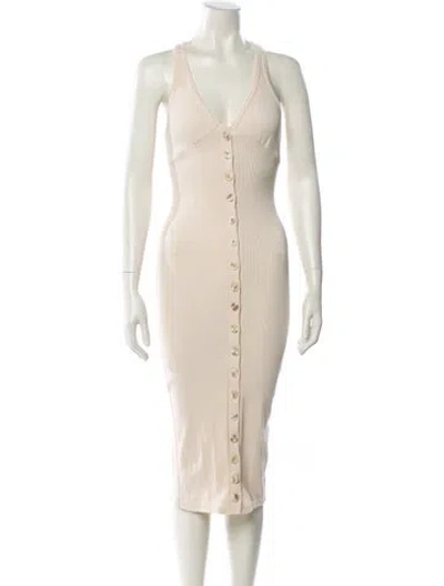 Pre-owned The Line By K V-neck Midi Length Dress In Neutral