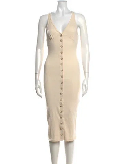 Pre-owned The Line By K V-neck Midi Length Dress In Neutrals