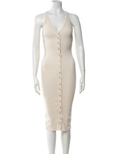 Pre-owned The Line By K V-neck Midi Length Dress In Neutrals
