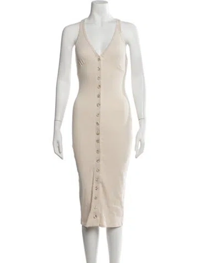 Pre-owned The Line By K V-neck Midi Length Dress In Neutrals
