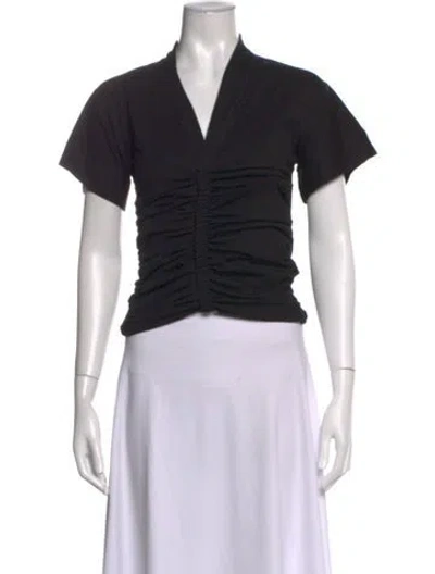 Pre-owned The Line By K V-neck Short Sleeve Top In Black