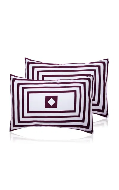 The Lino Essential Embroidered Pillowcase; Set Of Two In Burgundy