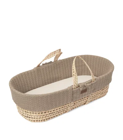 The Little Green Sheep Knitted Moses Basket And Mattress In Brown