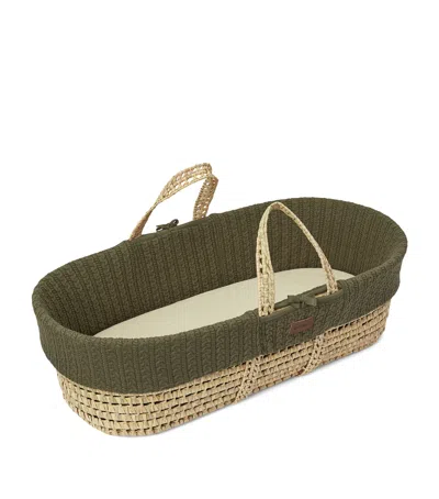 The Little Green Sheep Knitted Moses Basket And Mattress In Green