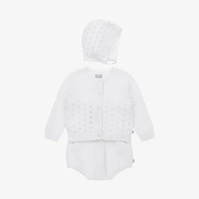 The Little Tailor Babies' White Knitted Cotton Shorts Set