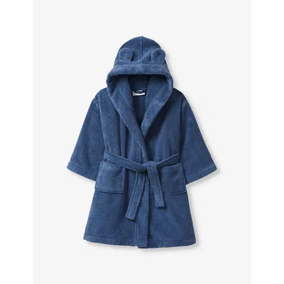 The Little White Company Kids' Bear-ear Hooded Organic-cotton Robe 1-6 Y In Blue