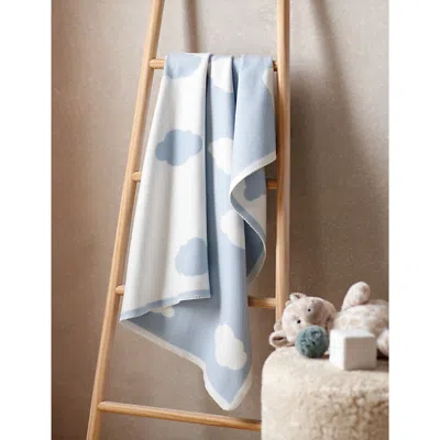 The Little White Company Blue Cloud-pattern Cotton Blanket 100cm X 75cm