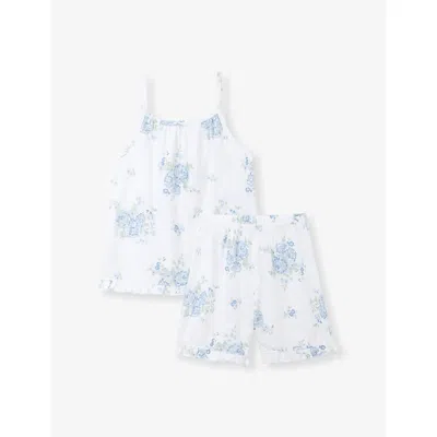 The Little White Company Kids' Floral-print Cotton Pyjamas 1-12 Years White/blu