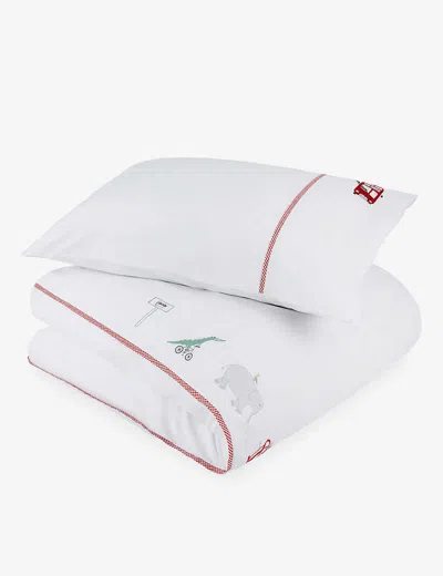 The Little White Company Don Animals Organic Cotton Single Bed Linen S In White/blue