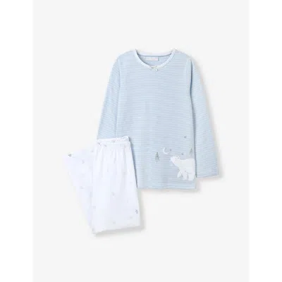 The Little White Company Kids' Blue Lumi Polar Bear Cotton-jersey Pyjam