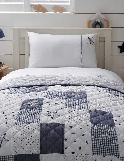 The Little White Company Patchwork Reversible Cotton And Linen-blend Cot Bed Quilt In White/blue