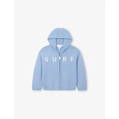 The Little White Company Kids' Blue Surf-intarsia Zip-up Cotton-knit Hoody 24 Months - 6