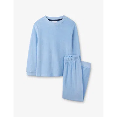 The Little White Company Kids' Blue Towelling Long-sleeve Organic-cotton Sweatshirt And Trouser Set 1-6