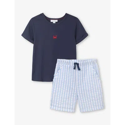 The Little White Company Boys Multi Kids Crab-embroidered Organic-cotton T-shirt And Short Set 0-18