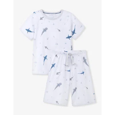 The Little White Company Boys Multi Kids Shark-print Ribbed Organic-cotton Pyjamas 1-6 Years