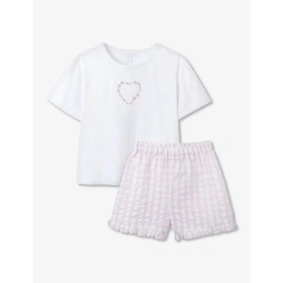 The Little White Company Boys Whitepink Kids Heart-embroidered Gingham Organic-cotton Pyjamas 7-12 Y