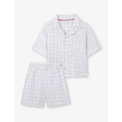 The Little White Company Boys Whtepebble Kids Anchor-embellished Check-print Organic-cotton Pyjamas