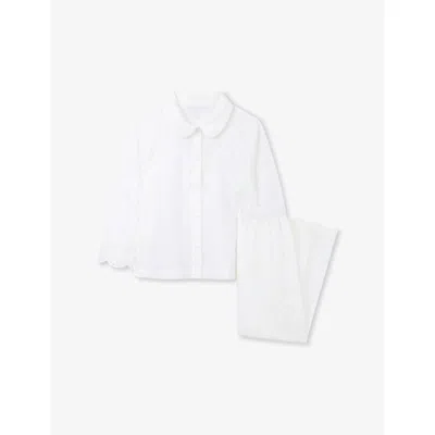 The Little White Company Kids' Broderie-pattern Relaxed-fit Cotton Pyjamas 7 In White