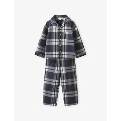 The Little White Company Kids' Cked Brushed Cotton Pyjama Set 1-12 Years Navy/whit In Blue