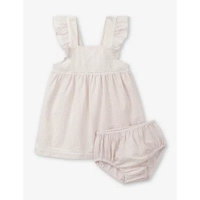 The Little White Company Babies'  Dusty Rose Stripe Seersucker Organic-cotton Pinafore Dress And Briefs 0-18
