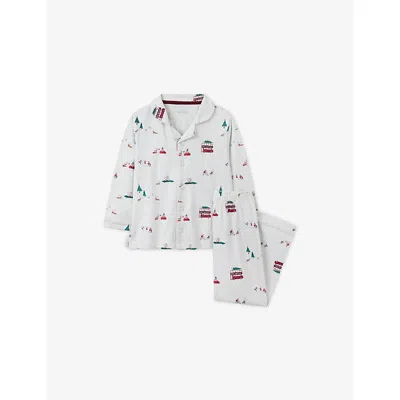 The Little White Company Kids' Festive London Cotton Pyjamas 4-12 In White