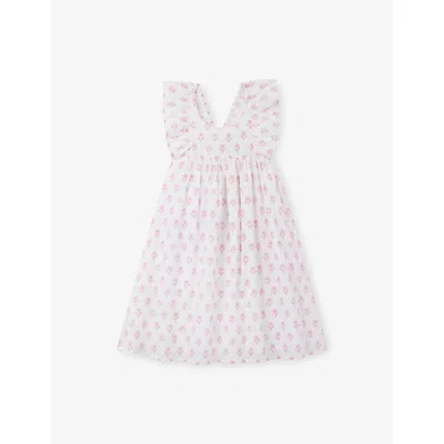 The Little White Company Kids' Multi Floral Block-print Cotton Dress 18 Months - 6 Year In White