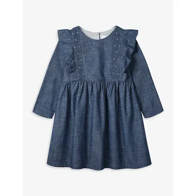 The Little White Company Girls Chambray Kids Embroidered Chambray Dress 1-6 Years