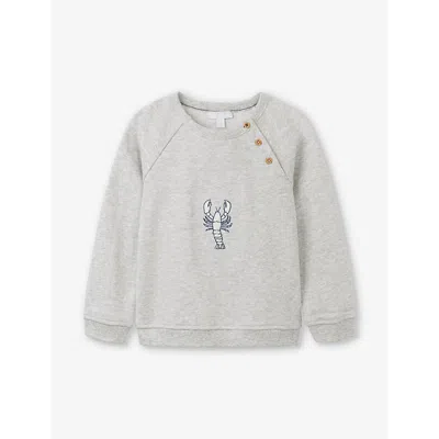 The Little White Company Girls Grey Marl Kids Lobster-embroidered Long-sleeve Organic-cotton Sweatsh