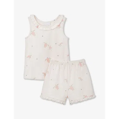 The Little White Company Girls Pink Kids Jolly Turtle-print Organic-cotton Pyjama Set 7-12 Years