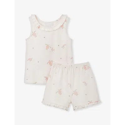 The Little White Company Girls Pink Kids Turtle-print Star-embellished Organic-cotton Pyjamas 1-6 Ye