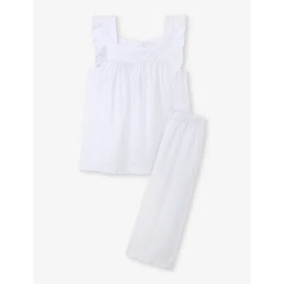 The Little White Company Girls White Kids Ruffle-strap Square-neck Organic-cotton Pyjamas 1-6 Years