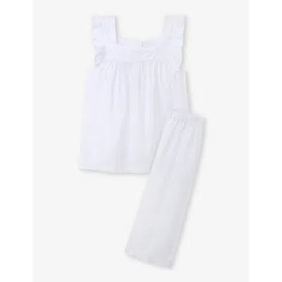 The Little White Company Girls White Kids Textured Frilled-hem Organic-cotton Pyjamas