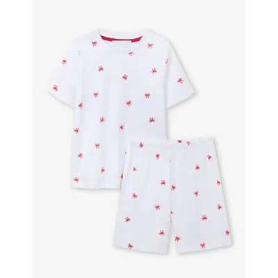 The Little White Company Kids' Crab-print Organic-cotton Pyjamas In White/ Red