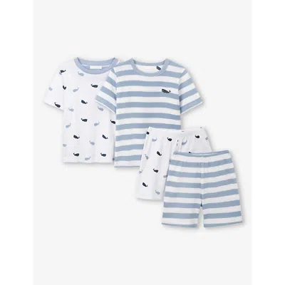 The Little White Company Kids' Striped Whale-print Organic-cotton Pyjamas Set Of Two 1-6 Years In White/blue