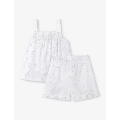 The Little White Company Girls Whitepink Kids Posey Floral-print Ruffle-trim Cotton Pyjamas 1-6 Year
