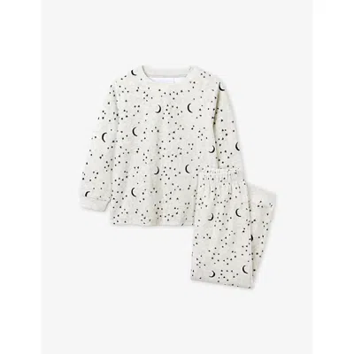 The Little White Company Kids' Grey Marl Star-pattern Long-sleeved Cotton-blend Pyjamas 2-12 In Gray