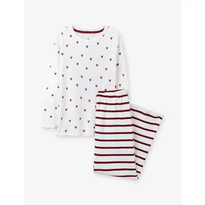 The Little White Company Kids' / Red Heart And Striped Cotton Pyjamas Set 2-1 In Multi