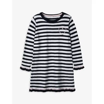 The Little White Company Girls Stripe Kids Heart-embroidered Striped Knitted Dress 1-6 Years