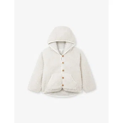 The Little White Company Kids' Hooded Button-down Borg Jacket 0-4 In White