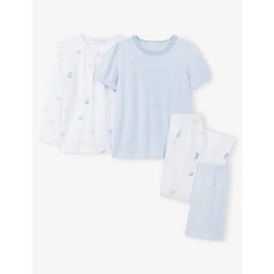 The Little White Company Kids' Butterfly And Stripe-pattern Relaxed-fit Cotton Pyjamas Set Of Two 7-12 Years Multi