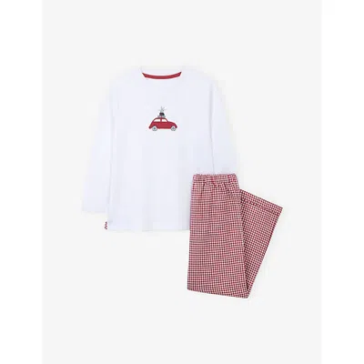 The Little White Company Kids' Multi Car-embroidered Long-sleeve Cotton Pyjamas 2-12 In White
