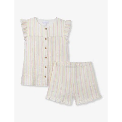 The Little White Company Babies'  Multi Multi-stripe Ruffle-sleeve Organic-cotton Set 0-18 Months